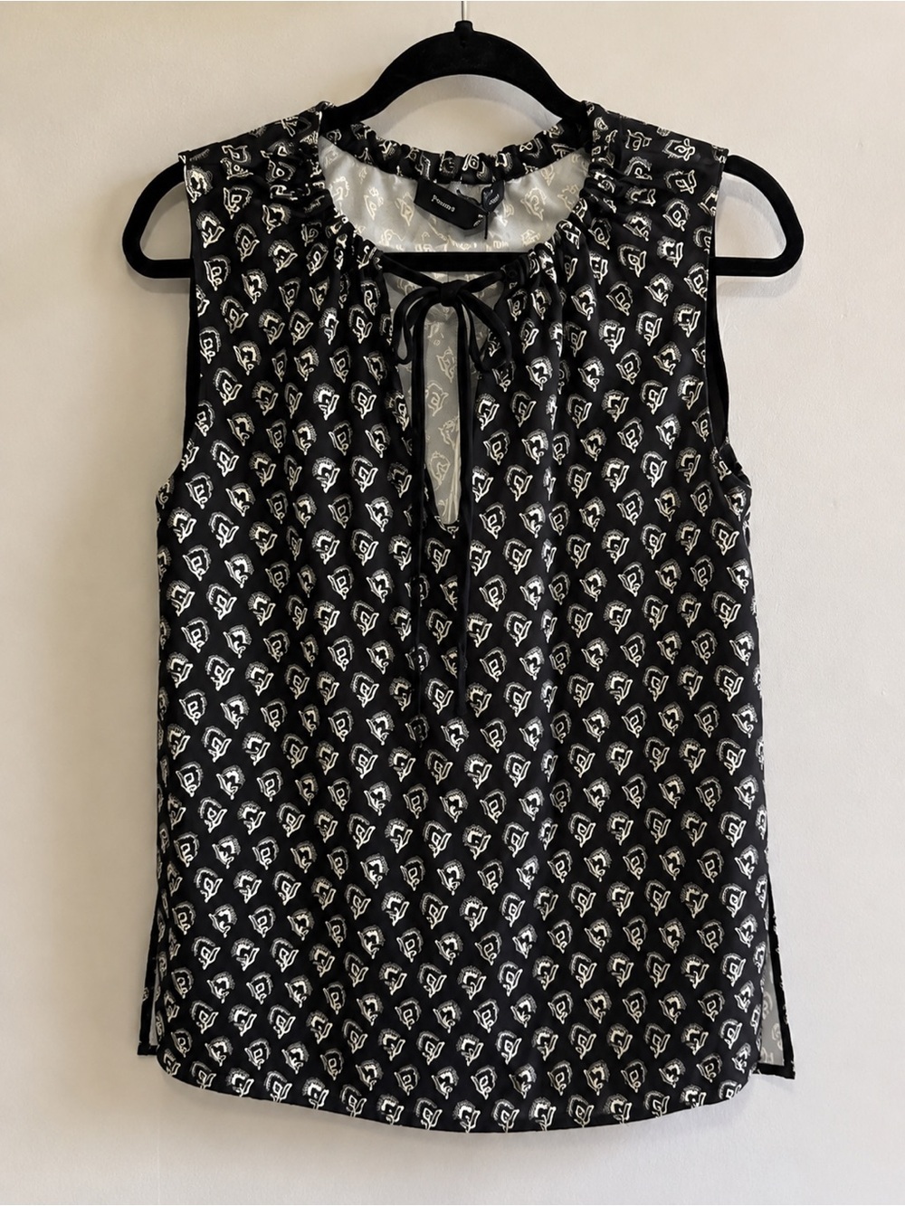 NWT Proenza Schouler Printed Silk Blend Crepe Sleeveless Tie Neck Top Size 0